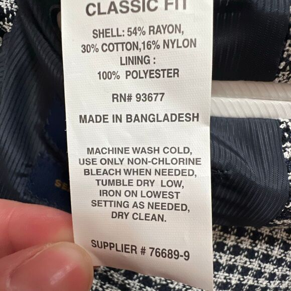 STAFFORD Men's Classic Fit Navy Blue Check Sport Coat Blazer Jacket 46S NWT - Picture 7 of 16